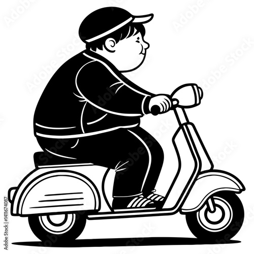 Cute Boy Riding Retro Scooter Cartoon Character Illustration for Kids Art and Design Projects