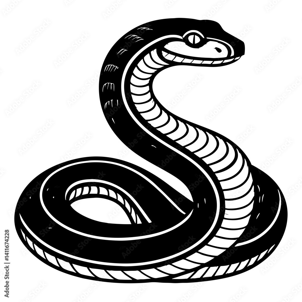 Fototapeta premium Elegant Black Snake Silhouette For Tattoo Design and Coloring Book Inspiration