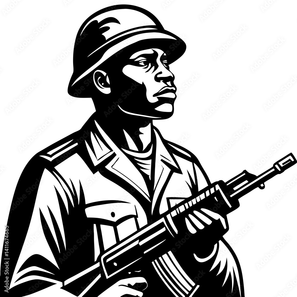 custom made wallpaper toronto digitalBlack Soldier in Combat Gear Holding Weapon Strong Stance Powerful Military Graphic Design