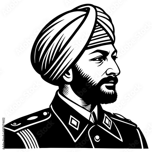 Portrait of a Sergeant in Military Uniform with Turban for Cultural and Historical Illustrations