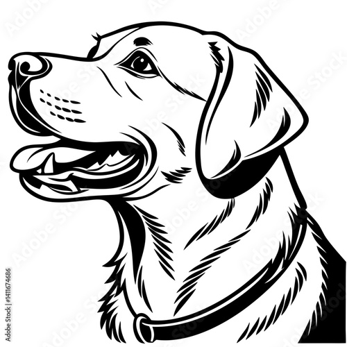 Detailed Black and White Labrador Dog Portrait Ideal for Tattoo Design and Pet Lovers