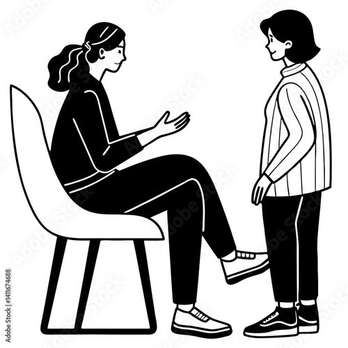 Therapist Engaging in Conversation with Client on Modern Chair Vector Illustration