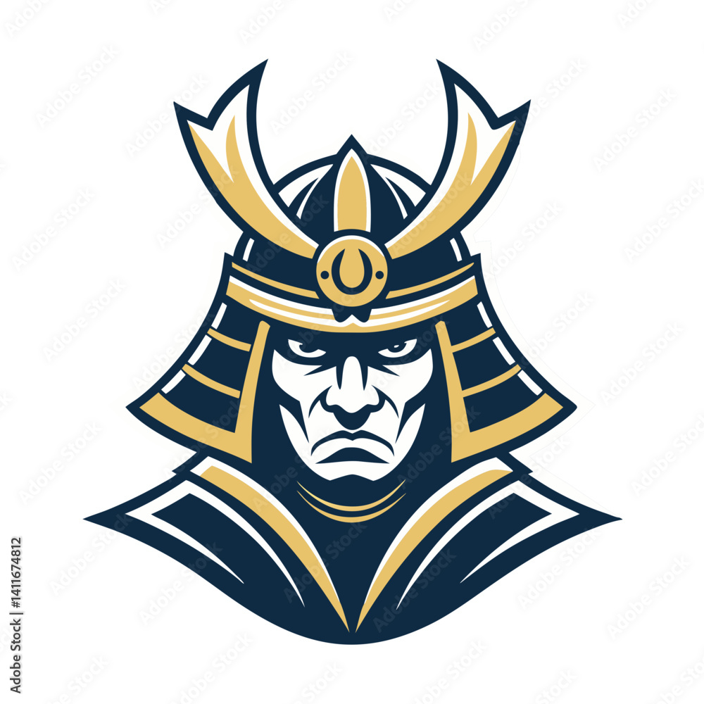 Obraz premium Samurai Warrior Head Logo Design with Fearsome Expression for Sports Teams and Merchandise