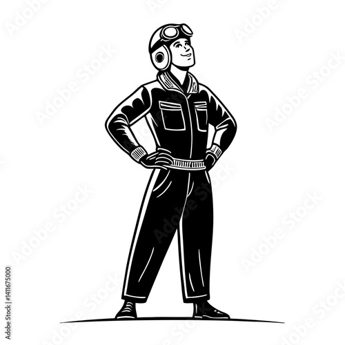 Vintage Pilot Character Wearing Aviator Helmet Uniform Symbolizing Adventure and Freedom