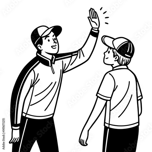 Two Boys Greeting Each Other with a Friendly Gesture Perfect for Sports Themes or Coloring Books