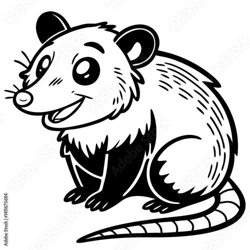 Charming Happy Opossum Cartoon Character for Creative Projects and Coloring Activities