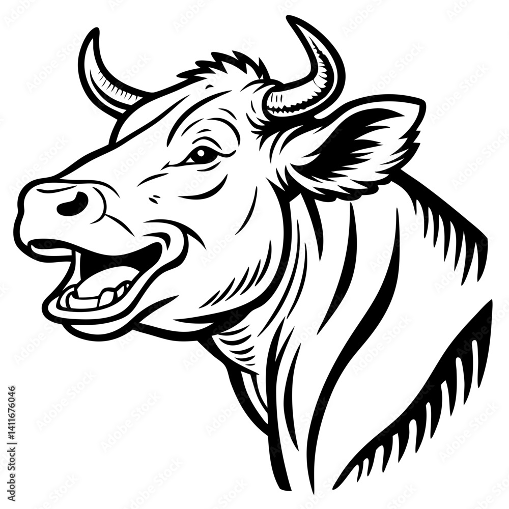 Smiling Cow Head Illustration Ideal for Farm-themed Designs and Animal Lovers Smiling Cow Head Illustration Ideal for Farm-themed Designs and Animal Lovers