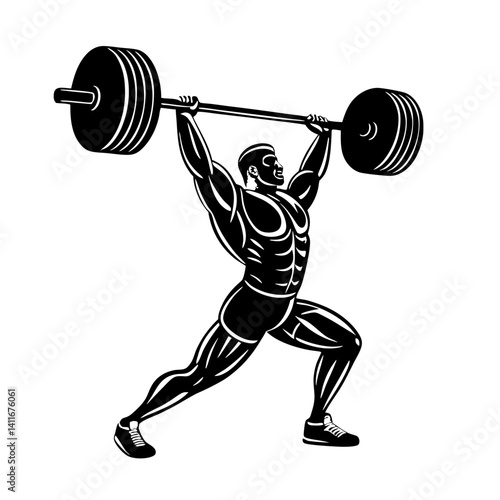 Strong Muscular Athlete Performing Overhead Barbell Lift for Fitness and Weightlifting Inspiration
