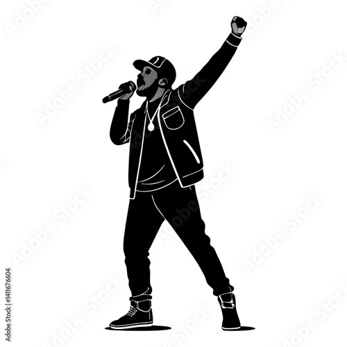 Dynamic Rapper Performing Energetically Microphone in Hand Streetwear Style Vector Art