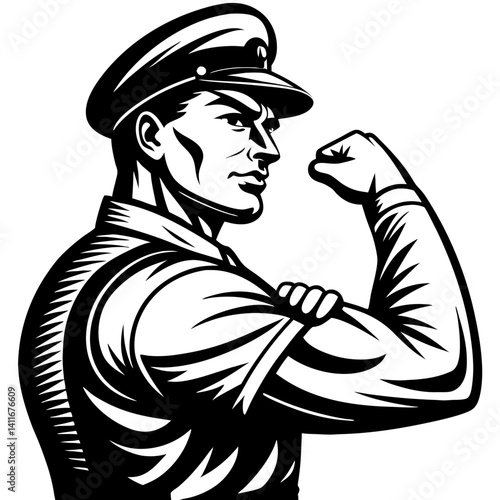 Strong Military Man Muscular Soldier Retro Design for Fitness Tattoo or Gym Logo