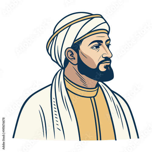 Elegant Profile Portrait of a Thoughtful Historical Figure in Traditional Attire