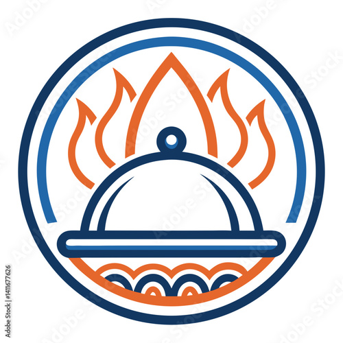 Elegant Food Serving Dome with Flames in a Circular Design for Culinary Branding and Menus