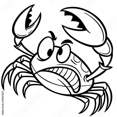 Angry Cartoon Crab Vector Cartoon Design for Coloring Books and Tattoo Art