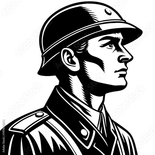 Vintage Soldier Portrait Vector Design for Military Themed Projects and Historical Illustrations
