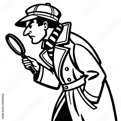 Detective Character with Magnifying Glass in Classic Attire for Mystery Themes