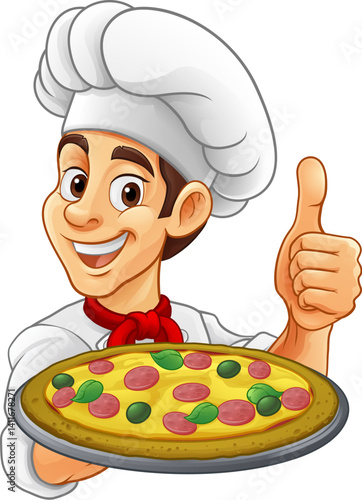 A chef cook holding a pizza...