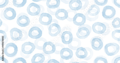 Abstract Geometric Seamless Pattern.  Print With Irregular Blue Brush Circles On A White Background. Simple Endless Print Made Of Grunge Rings. Childish Painting-like Abstract Doodle Print.