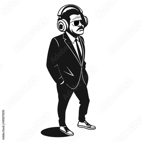 Cool Man in Suit with Headphones and Sunglasses Vector Art Perfect for Fashion and Music Themes