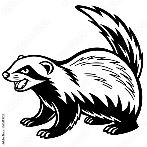 Wild Badger Fierce Animal Illustration for Tattoo Design and Coloring Book Art