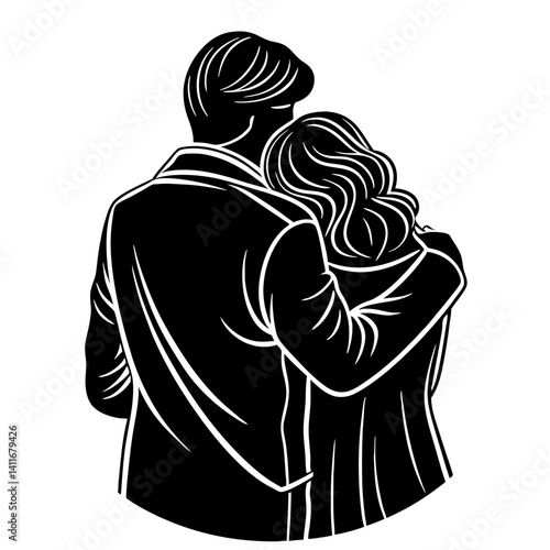 Couple Embracing from Behind Romantic Silhouette for Love Illustration and Decorative Projects