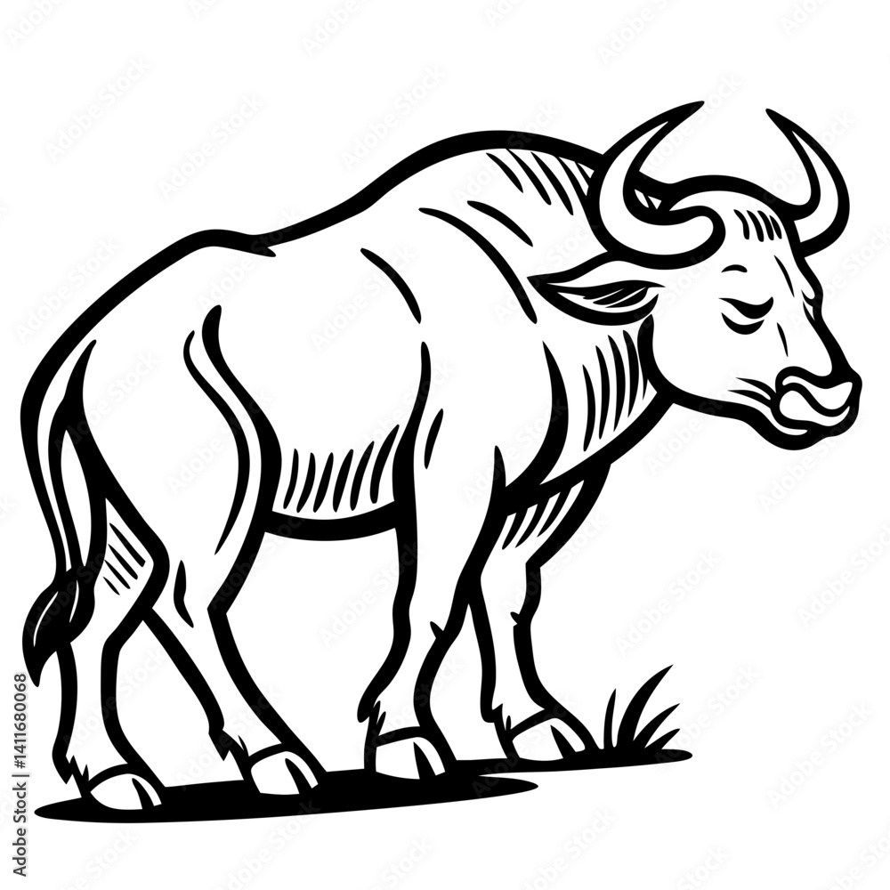 Obraz premium Detailed Black and White Buffalo Illustration for Tattoo and Coloring Projects