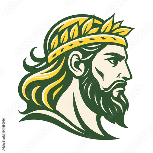 Detailed Vector Illustration of a Regal Male Figure with Laurel Wreath Emphasizing Strength and Wisdom