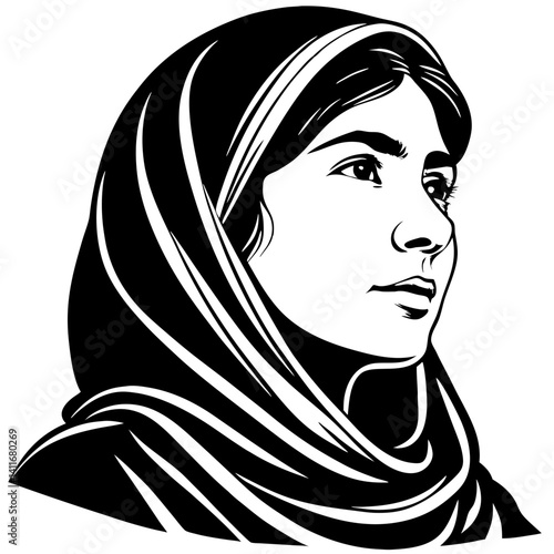 Elegant Muslim Woman Portrait in Headscarf for Cultural Art and Design Projects