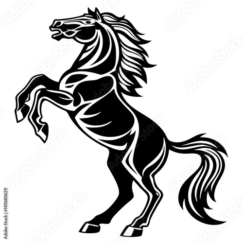 Majestic Black Horse in Rearing Pose for Tattoo Design and Artistic Illustrations