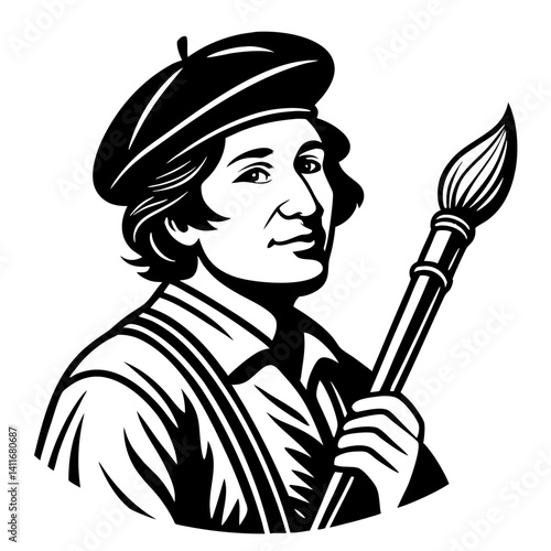 Artistic Male Painter Holding Paintbrush in Creative Pose Vector Illustration