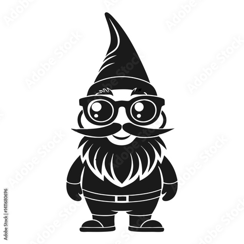 Cute Cartoon Gnome Character Wearing Glasses with Beard and Pointy Hat for Playful Designs