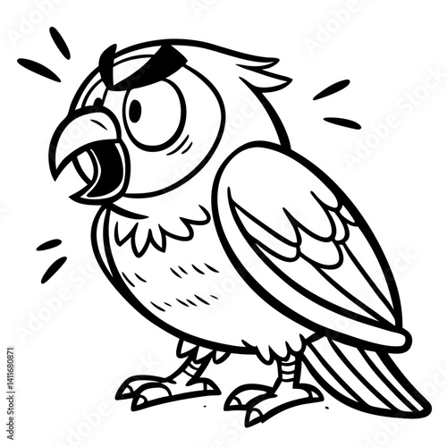 Angry Cartoon Parrot with Bold Features for Fun Tattoo Design and Coloring Activities