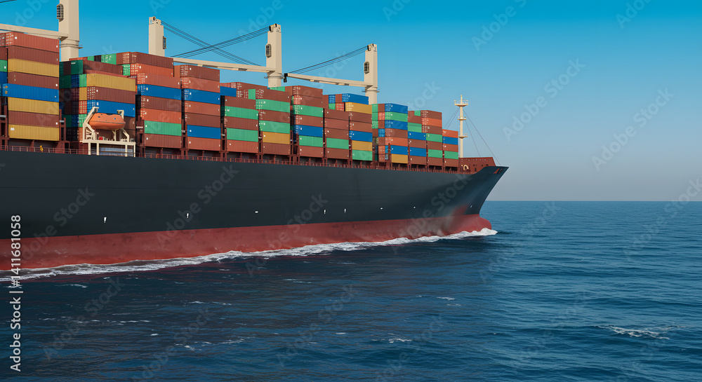 Fototapeta premium Cargo Ship Sailing on the Ocean with Container Boxes Loaded