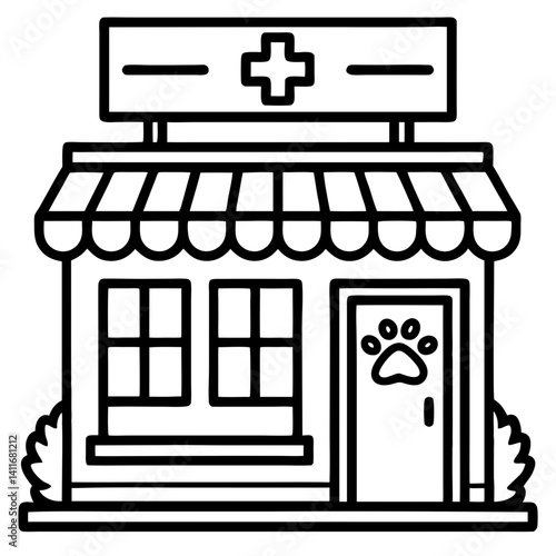 Pet Care Clinic Building Outline for Coloring Pages and Creative Projects