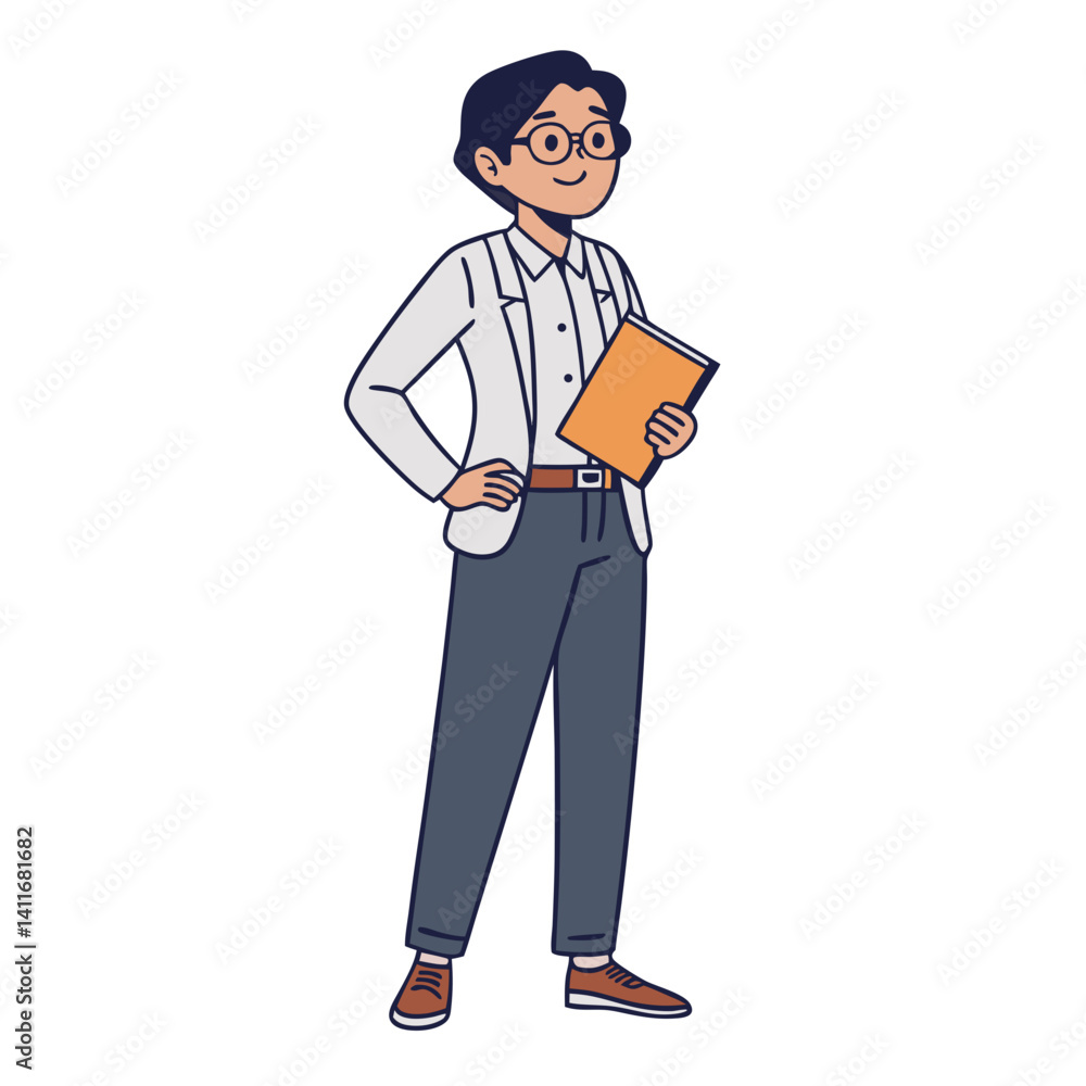 Confident Professional Holding Folder in Business Attire Character Illustration Confident Professional Holding Folder in Business Attire Character Illustration