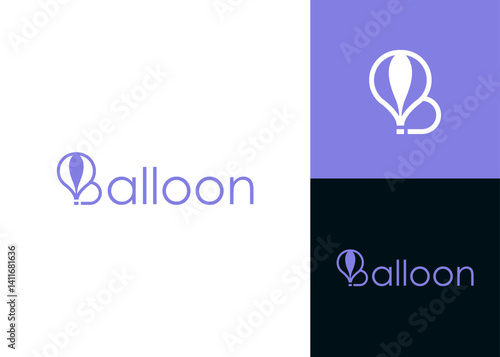 Word balloon with balloon element on letter B logo design for travel and toys