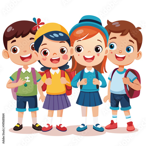 Happy school kids with backpacks