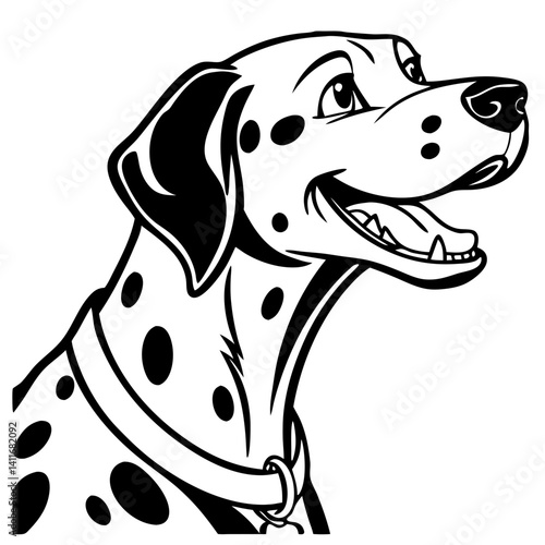 Friendly Dalmatian Dog Face Cartoon Illustration Ideal for Coloring and Tattoo Designs