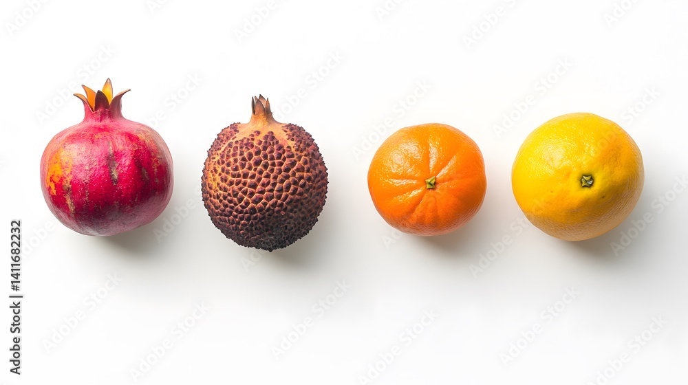 Colorful fruits with flatlay, and white background. Colorful fruits with flatlay, and white background.