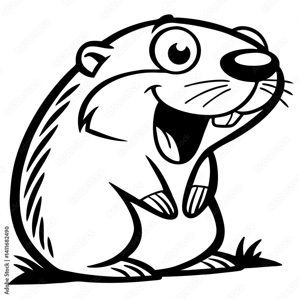 Happy Cartoon Otter Character with Cheerful Expression Ideal for Coloring Books and Tattoos Happy Cartoon Otter Character with Cheerful Expression Ideal for Coloring Books and Tattoos