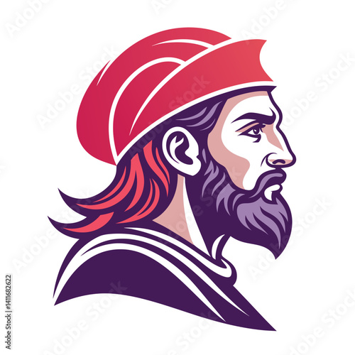 Historical Sea Captain Profile Vector Art with Bold Colors Perfect for Tattoo and Design