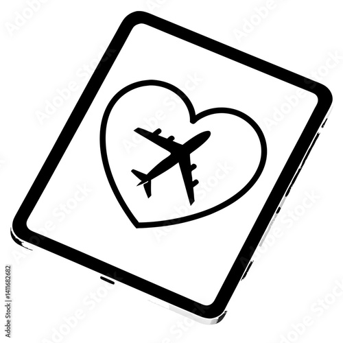 Airplane Love Symbol on Smartphone Design for Travel Enthusiasts and Adventure Seekers