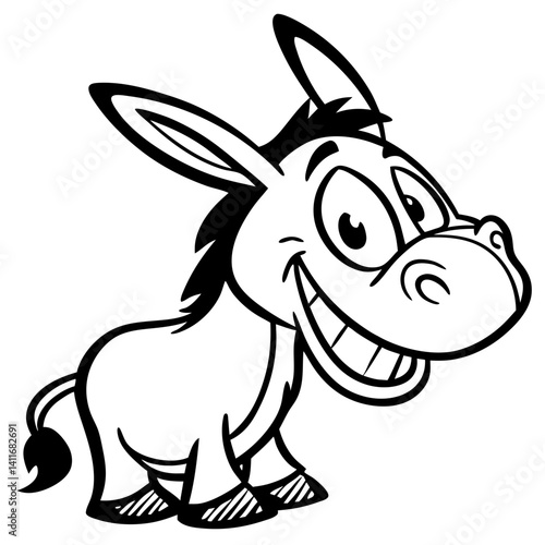 Happy Cartoon Donkey Character for Kids Coloring Pages or Fun Illustrations