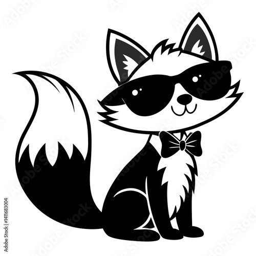 Stylish Fox Character with Sunglasses and Bowtie Perfect for Children’s Projects and Illustrations