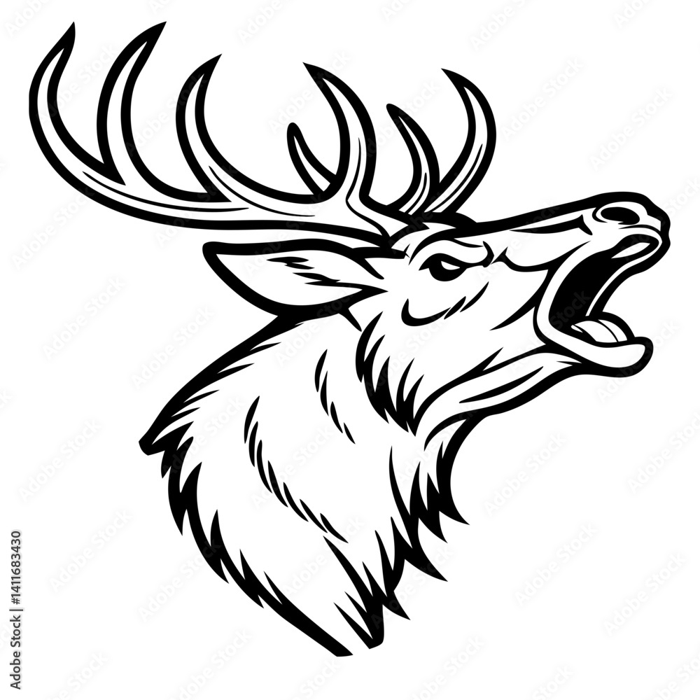 Obraz premium Majestic Roaring Elk Head Vector Design for Tattoos and Artwork