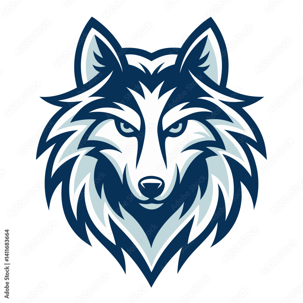 Fototapeta premium Fierce Blue Wolf Illustration with Intricate Details for Tattoo and Graphic Design
