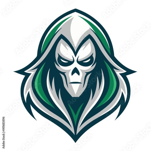 Menacing Skull Head with Hood Graphic for Sports Teams and Gaming Logos
