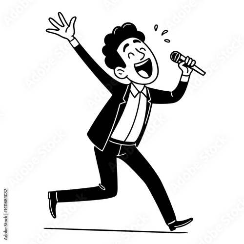Joyful Singer with Microphone in a Fun Dance Pose Perfect for Event Promotions and Celebrations