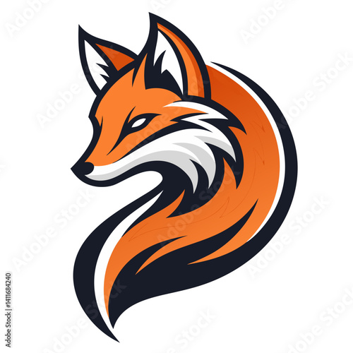 Stylized Fox Head Illustration with Vibrant Orange and Black Colors for Logo and Branding