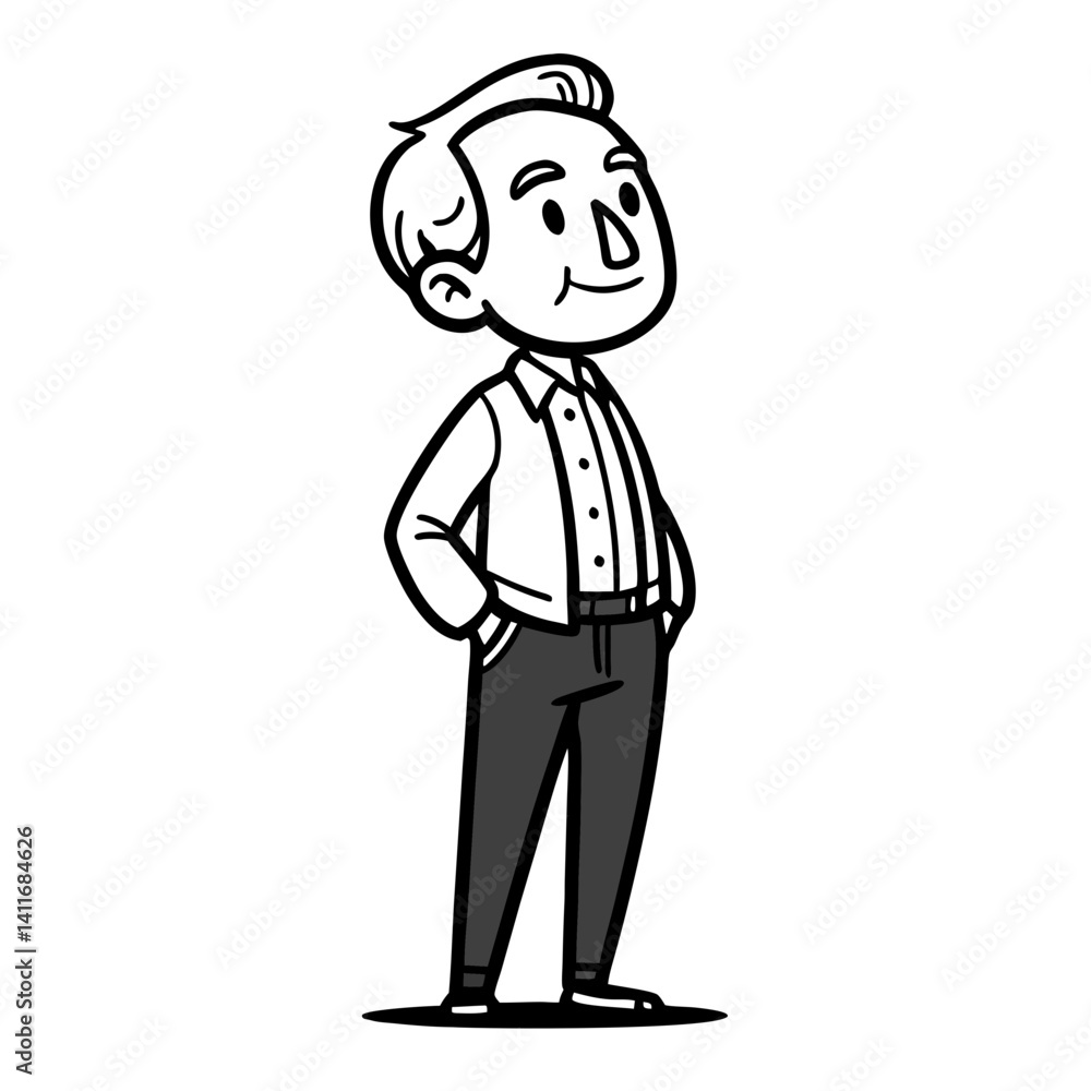 Confident Man Standing with Hands in Pockets Stylish Casual Attire Vector Illustration Confident Man Standing with Hands in Pockets Stylish Casual Attire Vector Illustration