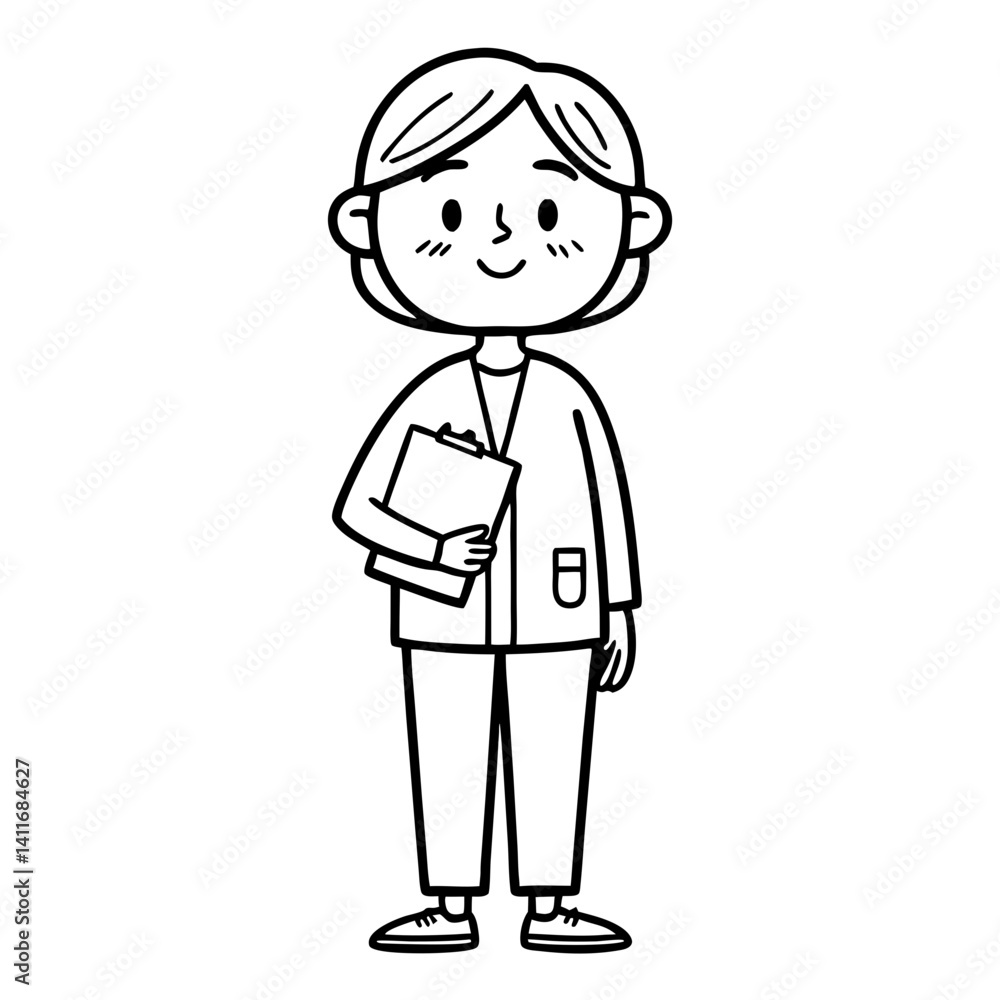 Friendly Female Character Holding Clipboard in Casual Outfit Ideal for Education and Health Themes Friendly Female Character Holding Clipboard in Casual Outfit Ideal for Education and Health Themes